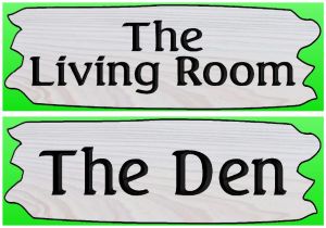 The Den and The Living Room signs